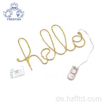 LED HELLO Drahtbuchstabenschild gold